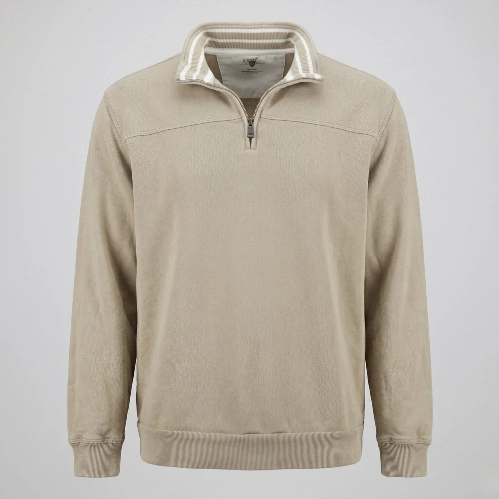 Arrow Quarter Zip Sweatshirt Mens 2XL Tan Mock Neck Cotton Blend Pullover PC-757
